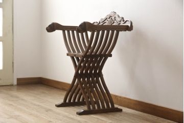 中古　イタリア輸入家具　美しい彫刻が目を引くサヴォナローラチェア(椅子、折りたたみイス)(R-062873)