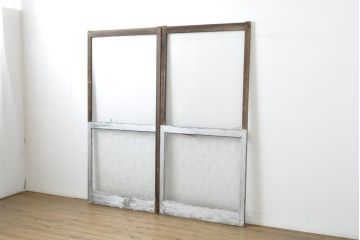アンティーク建具　異なるガラスの質感が面白いガラス戸2枚セット(引き戸、建具)(R-062876)