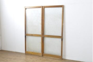 アンティーク建具　レトロな雰囲気漂うガラス戸2枚セット(引き戸、建具)(R-062877)