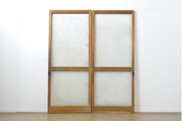 アンティーク建具　レトロな雰囲気漂うガラス戸2枚セット(引き戸、建具)(R-062877)