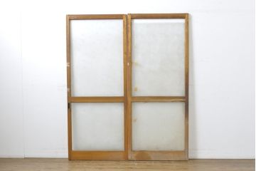 アンティーク建具　レトロな雰囲気漂うガラス戸2枚セット(引き戸、建具)(R-062877)