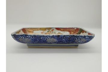 江戸期　上手物　古伊万里　金彩　色絵　染付　松竹梅文　6.6寸　約20cm　長皿2枚セット(和食器、和皿、角皿、6寸6分)(R-062885)