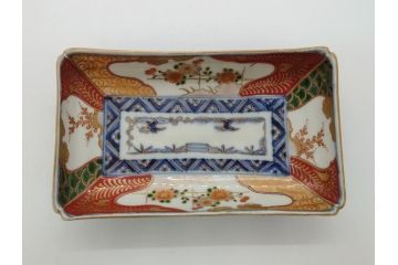 江戸期　上手物　古伊万里　金彩　色絵　染付　松竹梅文　6.6寸　約20cm　長皿2枚セット(和食器、和皿、角皿、6寸6分)(R-062885)