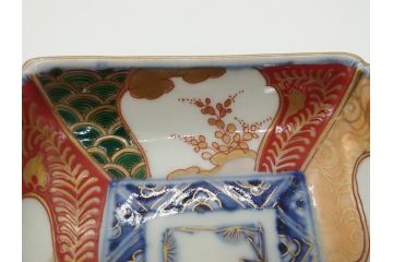 江戸期　上手物　古伊万里　金彩　色絵　染付　松竹梅文　6.6寸　約20cm　長皿2枚セット(和食器、和皿、角皿、6寸6分)(R-062885)