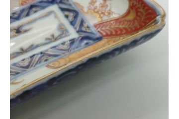 江戸期　上手物　古伊万里　金彩　色絵　染付　松竹梅文　6.6寸　約20cm　長皿2枚セット(和食器、和皿、角皿、6寸6分)(R-062885)