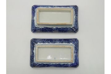 江戸期　上手物　古伊万里　金彩　色絵　染付　松竹梅文　6.6寸　約20cm　長皿2枚セット(和食器、和皿、角皿、6寸6分)(R-062885)