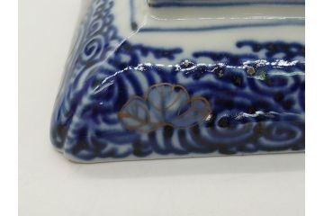 江戸期　上手物　古伊万里　金彩　色絵　染付　松竹梅文　6.6寸　約20cm　長皿2枚セット(和食器、和皿、角皿、6寸6分)(R-062885)