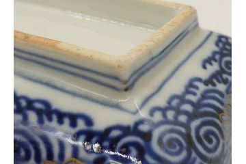 江戸期　上手物　古伊万里　金彩　色絵　染付　松竹梅文　6.6寸　約20cm　長皿2枚セット(和食器、和皿、角皿、6寸6分)(R-062885)