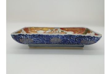 江戸期　上手物　古伊万里　金彩　色絵　染付　松竹梅文　6.6寸　約20cm　長皿3枚セット(和食器、和皿、角皿、6寸6分)(R-062886)