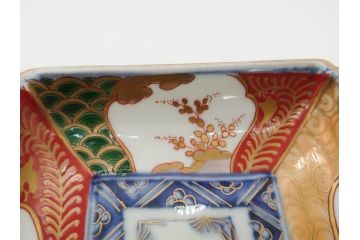 江戸期　上手物　古伊万里　金彩　色絵　染付　松竹梅文　6.6寸　約20cm　長皿3枚セット(和食器、和皿、角皿、6寸6分)(R-062886)