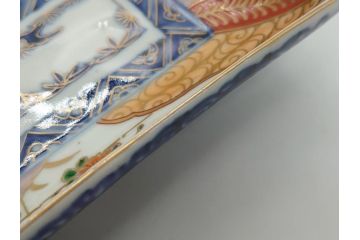 江戸期　上手物　古伊万里　金彩　色絵　染付　松竹梅文　6.6寸　約20cm　長皿3枚セット(和食器、和皿、角皿、6寸6分)(R-062886)