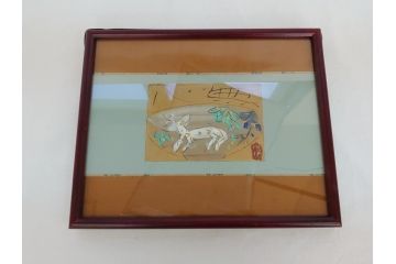 渡辺俊明　墨彩詩書画　無心　いつも微笑(絵画、額装)(R-062887)