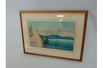 奥山儀八郎　木版画　日本風景版画　由井さった峠　富士山　駿河湾(絵画、多色刷、額装、由比)(R-062890)