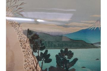 奥山儀八郎　木版画　日本風景版画　由井さった峠　富士山　駿河湾(絵画、多色刷、額装、由比)(R-062890)
