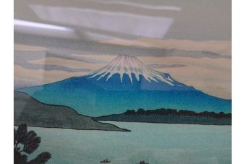 奥山儀八郎　木版画　日本風景版画　由井さった峠　富士山　駿河湾(絵画、多色刷、額装、由比)(R-062890)