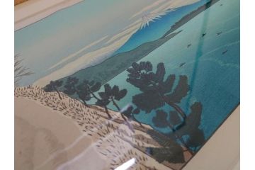 奥山儀八郎　木版画　日本風景版画　由井さった峠　富士山　駿河湾(絵画、多色刷、額装、由比)(R-062890)