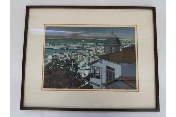 井堂雅夫　木版画　神戸の夜　1984年(多色刷、絵画)(R-062895)