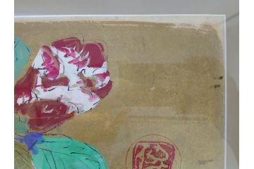 渡辺俊明　蓮笑庵　墨彩画　鉢に椿(絵画、額装)(R-062896)