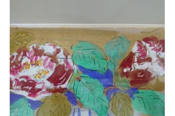渡辺俊明　蓮笑庵　墨彩画　鉢に椿(絵画、額装)(R-062896)