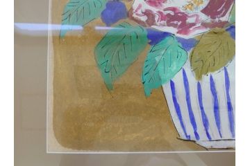 渡辺俊明　蓮笑庵　墨彩画　鉢に椿(絵画、額装)(R-062896)