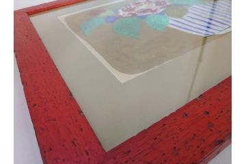 渡辺俊明　蓮笑庵　墨彩画　鉢に椿(絵画、額装)(R-062896)