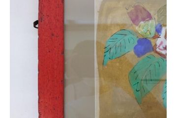 渡辺俊明　蓮笑庵　墨彩画　鉢に椿(絵画、額装)(R-062896)