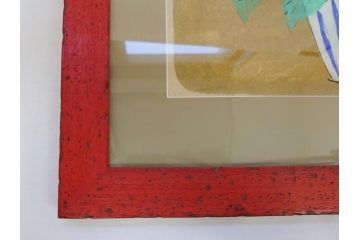 渡辺俊明　蓮笑庵　墨彩画　鉢に椿(絵画、額装)(R-062896)