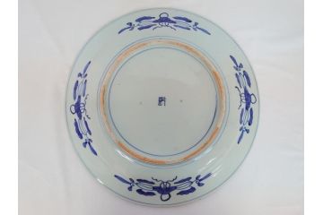 江戸期　古伊万里　染付　山水　龍　波　1尺5寸　約47cm　大皿(一尺五寸、和食器、和皿)(R-062897)
