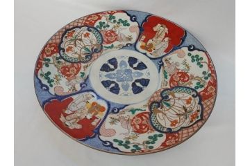 特大!　江戸期　古伊万里　色絵　松　獅子　唐人　花鳥　1尺8寸　約55cm　大皿(一尺八寸、和食器、和皿)(R-062898)