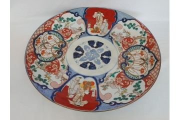 特大!　江戸期　古伊万里　色絵　松　獅子　唐人　花鳥　1尺8寸　約55cm　大皿(一尺八寸、和食器、和皿)(R-062898)