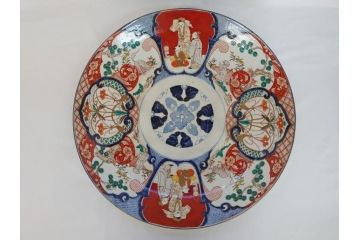 特大!　江戸期　古伊万里　色絵　松　獅子　唐人　花鳥　1尺8寸　約55cm　大皿(一尺八寸、和食器、和皿)(R-062898)