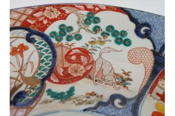 特大!　江戸期　古伊万里　色絵　松　獅子　唐人　花鳥　1尺8寸　約55cm　大皿(一尺八寸、和食器、和皿)(R-062898)