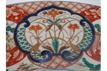 特大!　江戸期　古伊万里　色絵　松　獅子　唐人　花鳥　1尺8寸　約55cm　大皿(一尺八寸、和食器、和皿)(R-062898)