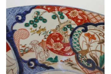 特大!　江戸期　古伊万里　色絵　松　獅子　唐人　花鳥　1尺8寸　約55cm　大皿(一尺八寸、和食器、和皿)(R-062898)