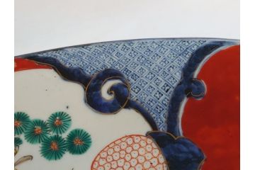 特大!　江戸期　古伊万里　色絵　松　獅子　唐人　花鳥　1尺8寸　約55cm　大皿(一尺八寸、和食器、和皿)(R-062898)
