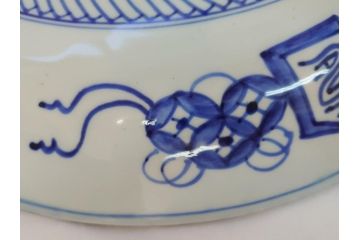 特大!　江戸期　古伊万里　染付　山水　龍　波　1尺8寸　約55cm　大皿(一尺八寸、和食器、和皿)(R-062899)