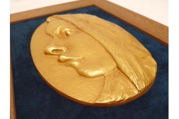 彫刻家　川崎普照　ブロンズ　レリーフ(共箱付き、彫塑、額装)(R-062900)