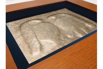 飯田美郎　彫金　金工　ブロンズ　レリーフ　銅板銀メッキ　ふくろう(外箱付き、額装、フクロウ、梟)(R-062902)
