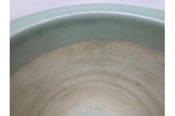 アンティーク雑貨　古民具・骨董　祖洞園池勝製　古い陽刻青磁植木鉢(R-062906)