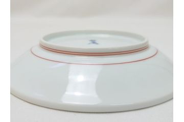 重要無形文化財　人間国宝　十四代柿右衛門(酒井田柿右衛門)　錦　蓼文　4.4寸　約13.5cm　額皿(共箱付き、皿立て付き、色絵、和皿、和食器、四寸四分)(R-062908)