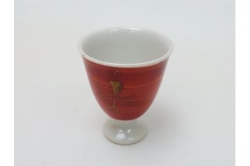 金襴手　赤絵　在銘　盃(共箱付き、馬上盃、ぐい呑み、酒器、和食器)(R-062909)