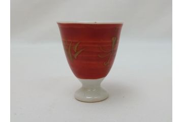 金襴手　赤絵　在銘　盃(共箱付き、馬上盃、ぐい呑み、酒器、和食器)(R-062909)