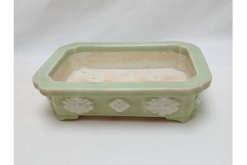 青磁　陽刻　植木鉢(アンティーク雑貨)(R-062915)