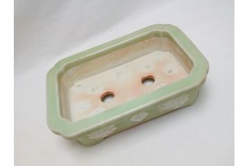 青磁　陽刻　植木鉢(アンティーク雑貨)(R-062915)