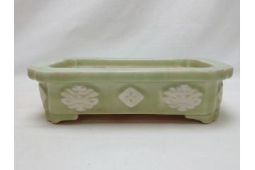 青磁　陽刻　植木鉢(アンティーク雑貨)(R-062915)