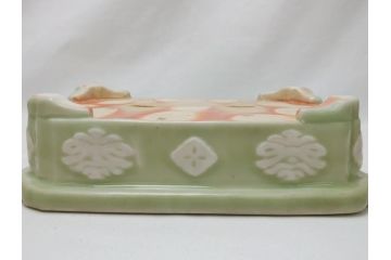 青磁　陽刻　植木鉢(アンティーク雑貨)(R-062915)