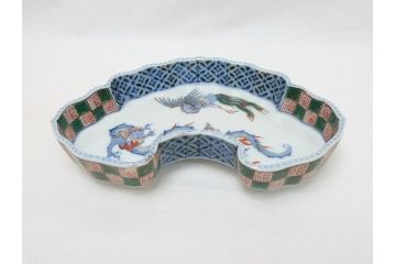 江戸　伊万里　色絵　染付　龍・鳳凰の図　二重角福　渦福　変形皿(和食器)(R-062917)