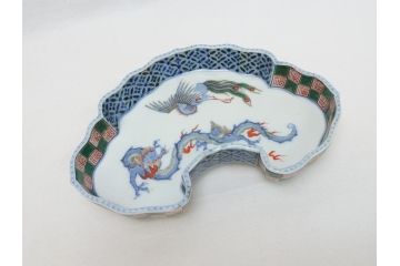 江戸　伊万里　色絵　染付　龍・鳳凰の図　二重角福　渦福　変形皿(和食器)(R-062917)