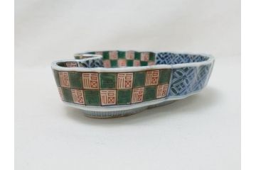 江戸　伊万里　色絵　染付　龍・鳳凰の図　二重角福　渦福　変形皿(和食器)(R-062917)