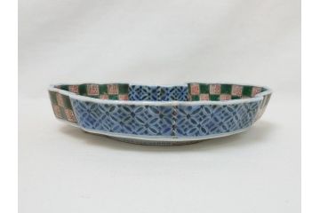 江戸　伊万里　色絵　染付　龍・鳳凰の図　二重角福　渦福　変形皿(和食器)(R-062917)